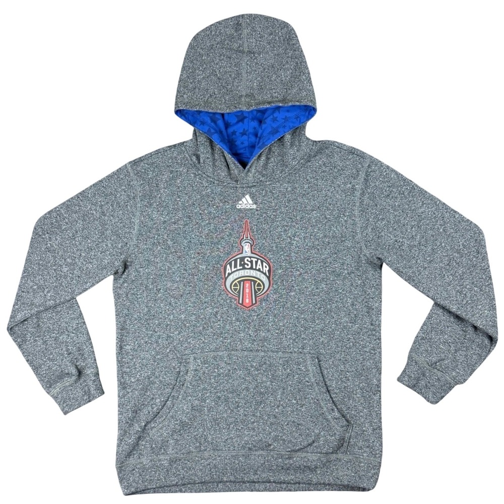 Adidas NBA All-Star Toronto 2016 Youth L 14/16 Pullover Hoodie Gray‎ Blue Fleece